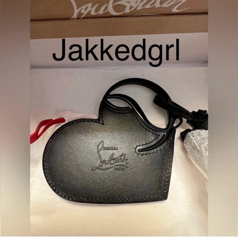 Christian Louboutin Black Leather Heart Bag Charm Full Inclusion